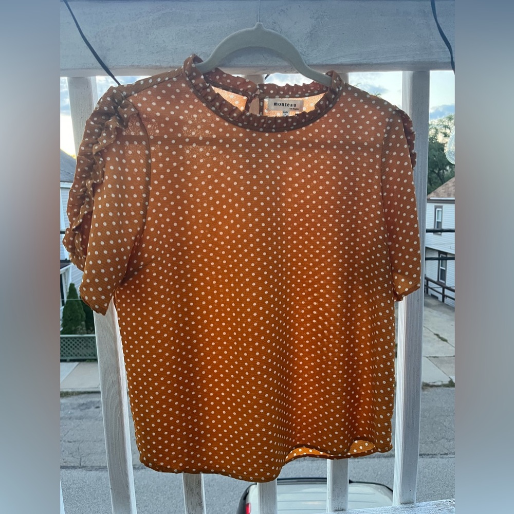 Monteau Los Angeles Orange Polka Dot Shirt